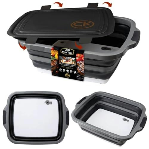 Collapsible 30-Liter BBQ Prep Tub with Lid and Cutting Board: $49.99