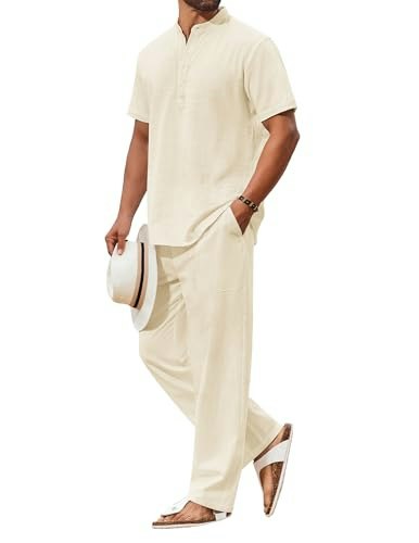 Coofandy Men's Cotton Linen Shirt and Pants 2-Piece Set: $31.26