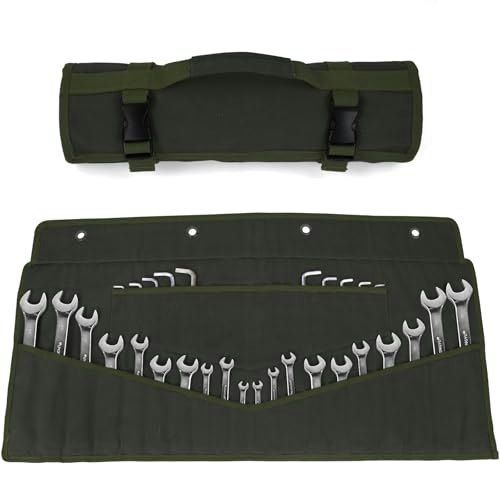 30-Pocket Waxed Canvas Wrench Roll-Up Organizer: $20.79