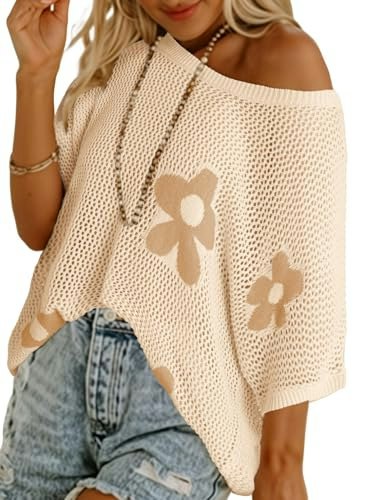 Dokotoo Women's Floral Crochet Knit Sweater: $23.18