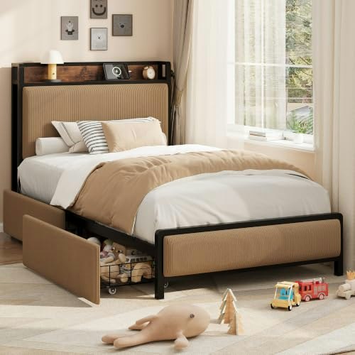 Garvee Twin Bed Frame with 2 Storage Drawers and Charging Station: $143.99 Garvee Twin Bed Frame with 2 Storage Drawers and Charging Station: $143.99