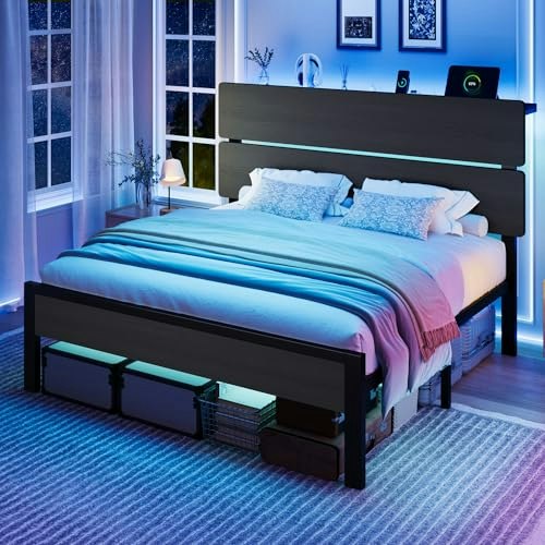 Sha Cerlin Queen Bed Frame with LED Light, Charging Station, and Storage Shelf: $101.97 Sha Cerlin Queen Bed Frame with LED Light, Charging Station, and Storage Shelf: $101.97
