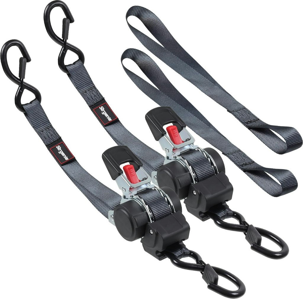 Strgenie Self-Retractable 1" x 12-Foot Ratchet Tie-Down Straps 2-Pack: $24 w/ Prime Strgenie Self-Retractable 1" x 12-Foot Ratchet Tie-Down Straps 2-Pack: $24 w/ Prime