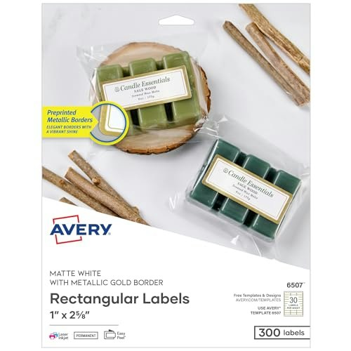 Avery 1" x 2-5/8" Matte White and Metallic Gold Printable Address Labels 300-Pack: $17.73 Avery 1" x 2-5/8" Matte White and Metallic Gold Printable Address Labels 300-Pack: $17.73