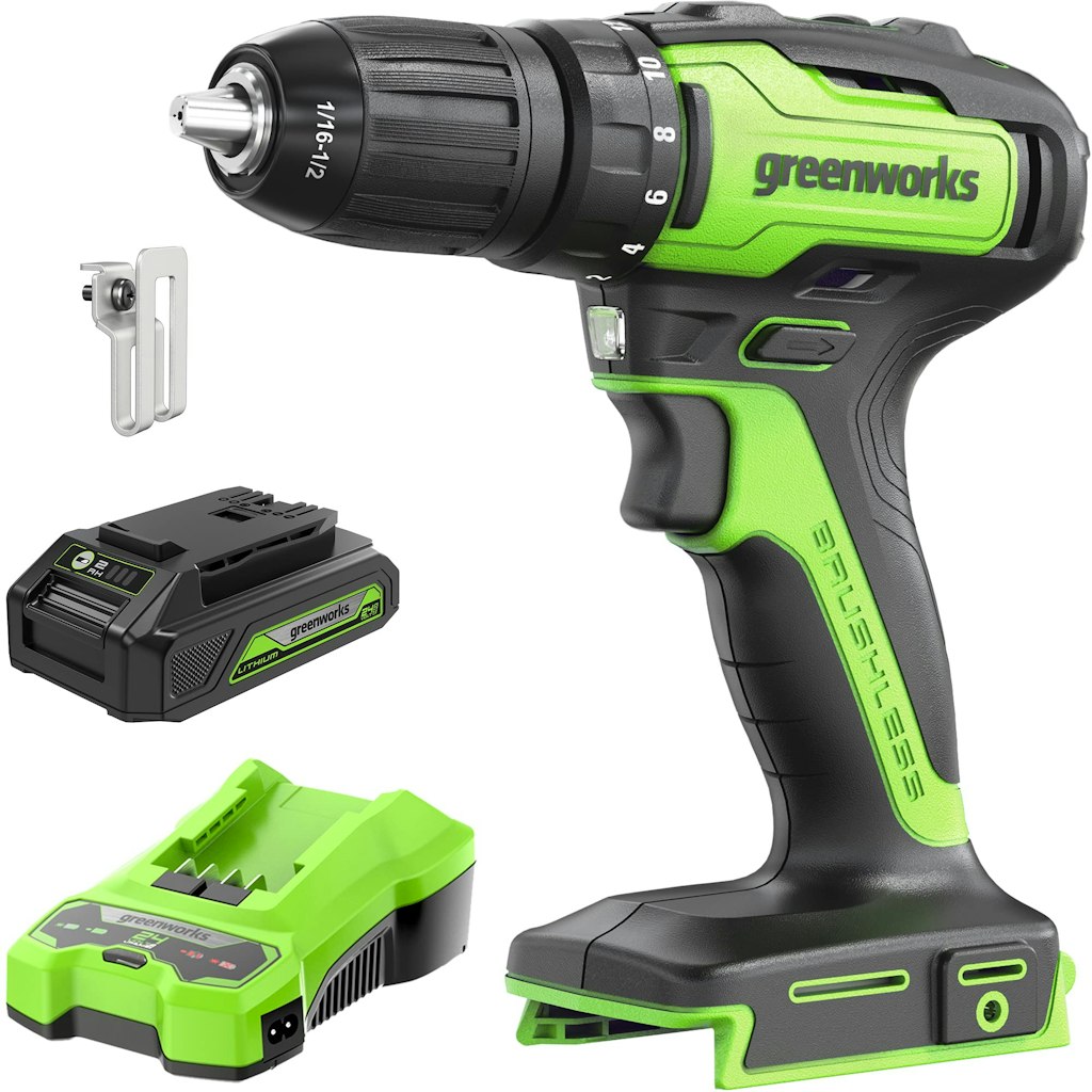Greenworks 24V Brushless Drill / Driver w/ 2Ah USB Battery & Charger: $55 Greenworks 24V Brushless Drill / Driver w/ 2Ah USB Battery & Charger: $55