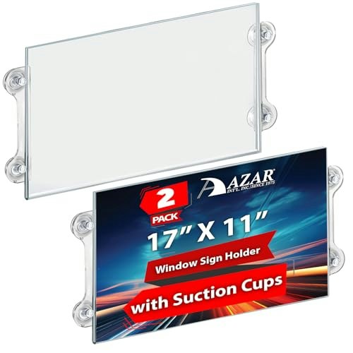 Azar Displays 17" x 11" Acrylic Sign Holder with Suction Cups 2-Pack: $58.03 Azar Displays 17" x 11" Acrylic Sign Holder with Suction Cups 2-Pack: $58.03