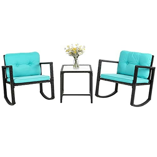 3-Piece Rattan Bistro Rocking Chair and Table Set: $152.99