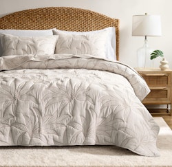 Leaf Embroidered Queen 3-Piece Quilt Set for $40 w/ Prime + free shipping