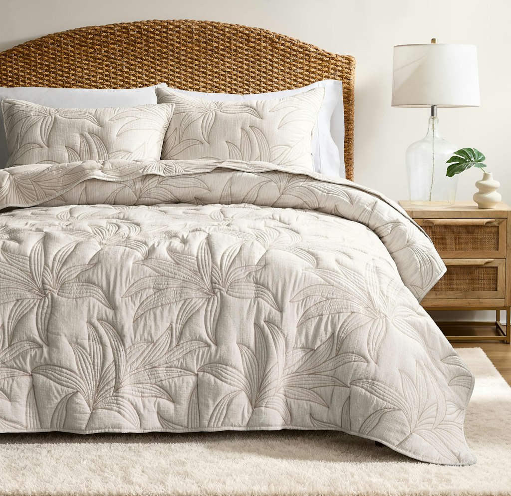 Leaf Embroidered Queen 3-Piece Quilt Set: $40 w/ Prime