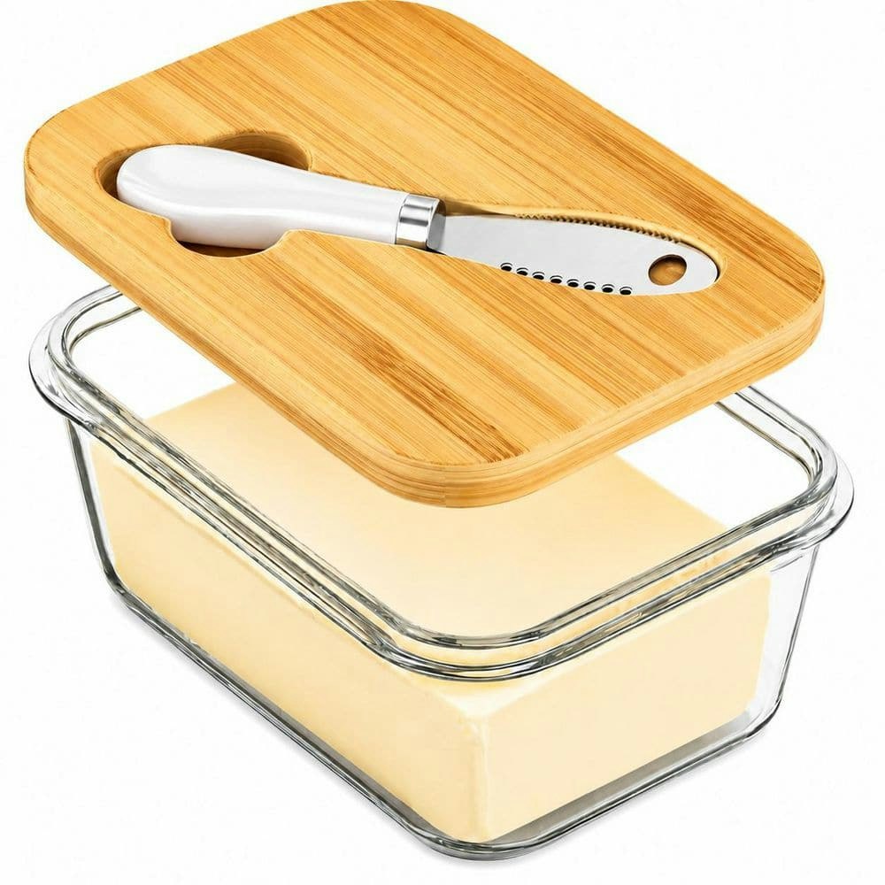 Glass Butter Dish with Bamboo Lid and Knife: $53.83 Glass Butter Dish with Bamboo Lid and Knife: $53.83