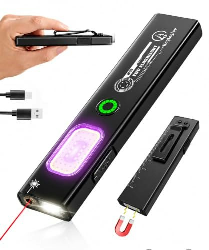 Flat Rechargeable EDC Flashlight with Red Laser and UV Light: $16.91