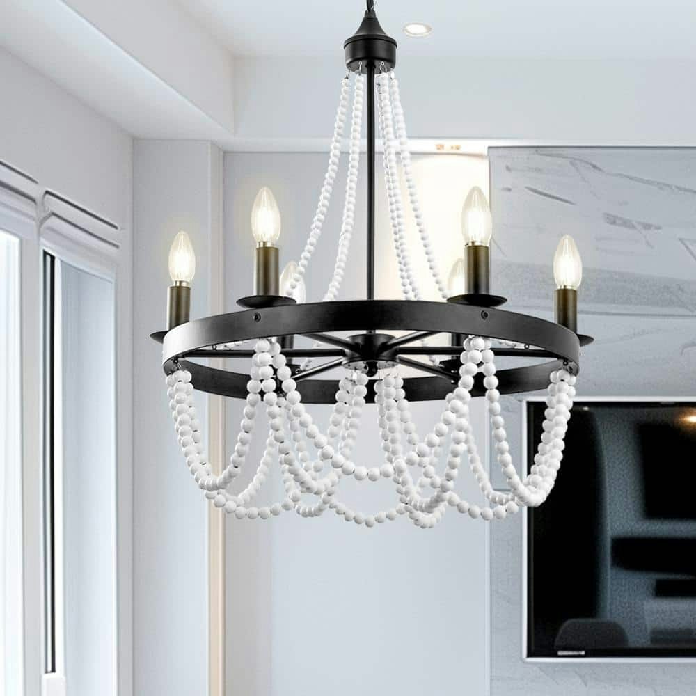 6-Light Transitional Wood Bead Chandelier 2-Pack: $350 6-Light Transitional Wood Bead Chandelier 2-Pack: $350