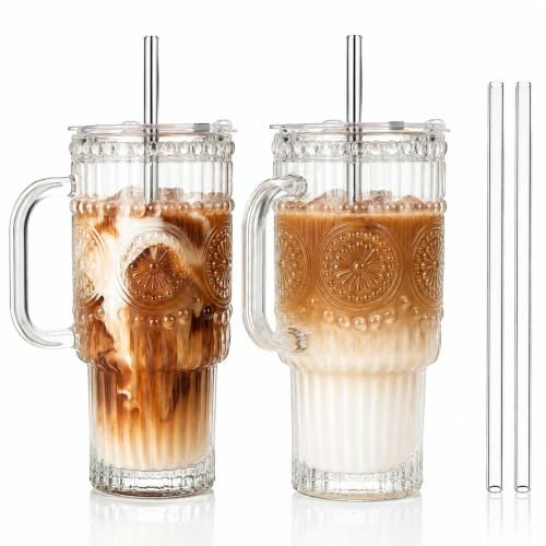 Ojdn Hvy 18-oz. Glass Tumblers with Lids and Straws 2-Pack: $13.59
