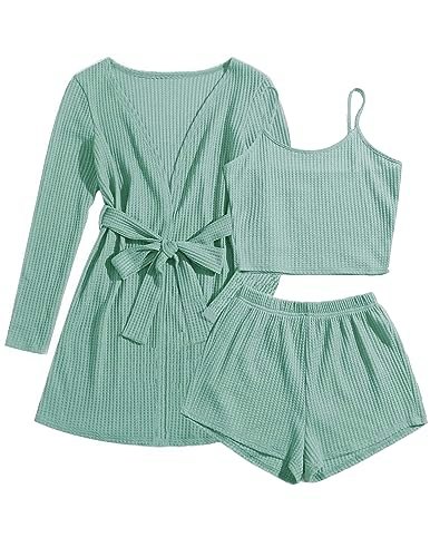 Ekouaer Women's 3-Piece Waffle Knit Pajama Set: $18.98 Ekouaer Women's 3-Piece Waffle Knit Pajama Set: $18.98