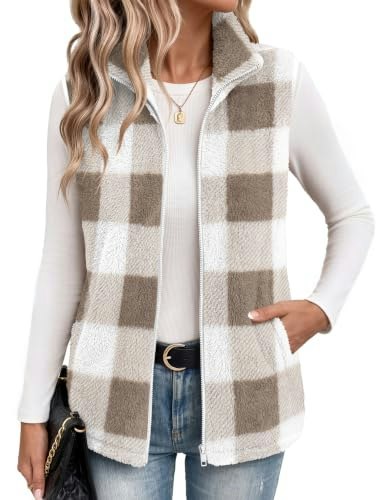 Zeagoo Women's Plaid Fleece-Lined Sherpa Vest: $19.99 Zeagoo Women's Plaid Fleece-Lined Sherpa Vest: $19.99