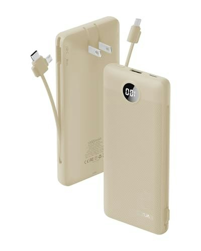 10,000mAh Portable Charger with Built-in Cables and AC Wall Plug: $25.63