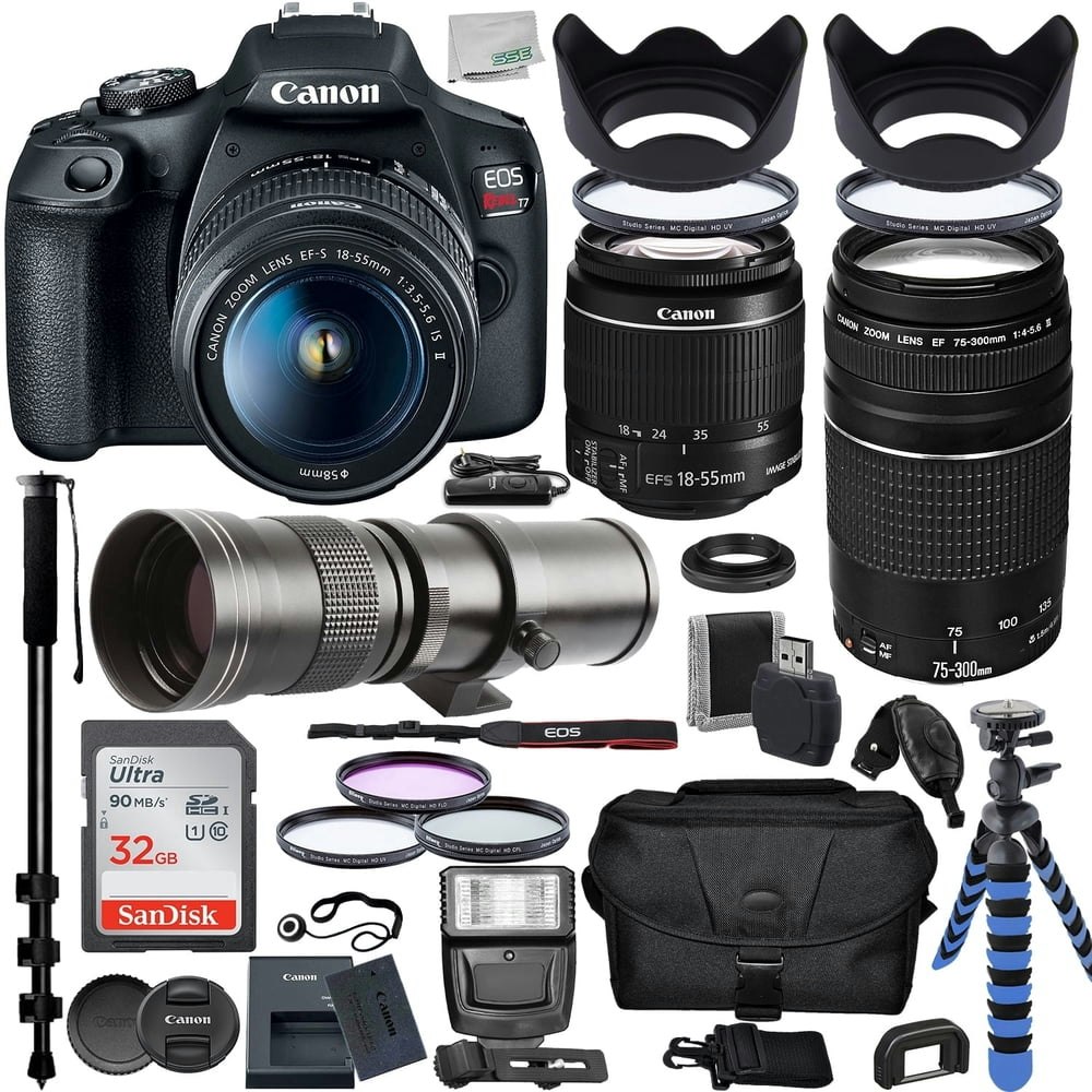 Canon Rebel T7 DSLR Camera 18-55mm and 75-300mm Lens 31-Piece Bundle: $645.95 Canon Rebel T7 DSLR Camera 18-55mm and 75-300mm Lens 31-Piece Bundle: $645.95