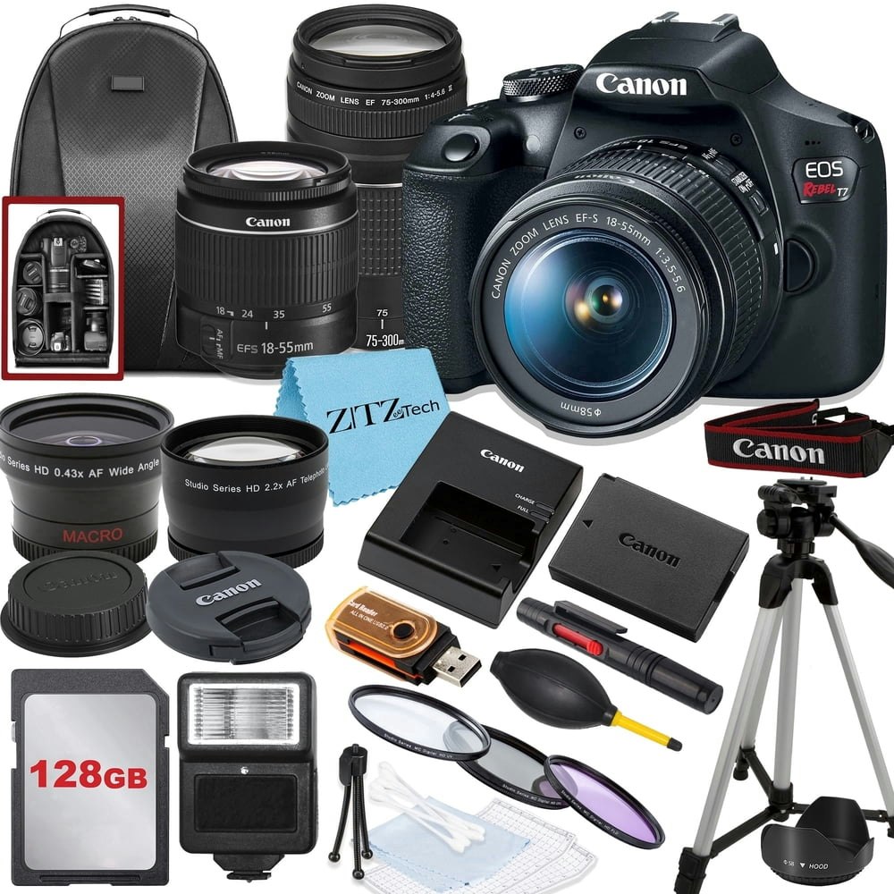 Canon EOS Rebel T7 DSLR Camera Bundle with 18-55mm and 75-300mm Lenses: $623.09 Canon EOS Rebel T7 DSLR Camera Bundle with 18-55mm and 75-300mm Lenses: $623.09