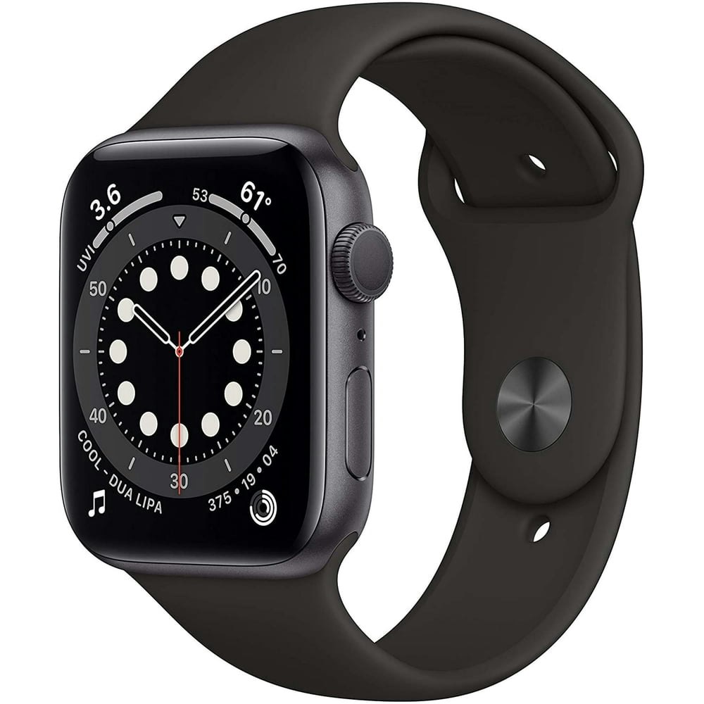 Apple Watch Series 6 44mm Space Gray Aluminum Case with Black Sport Band: $95
