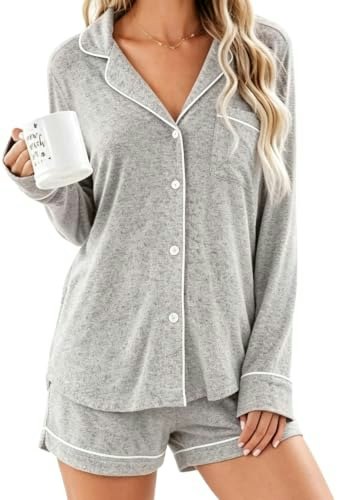 Aamikast Women's Button Down Long Sleeve Pajama Set: $34.39 Aamikast Women's Button Down Long Sleeve Pajama Set: $34.39