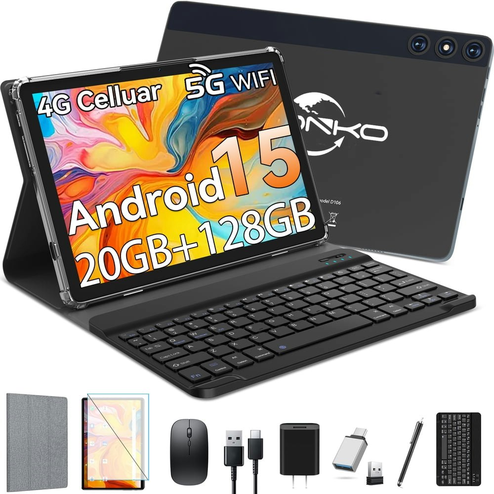 10-Inch Android 15 Tablet 128GB ROM 20GB RAM with Keyboard: $107.99
