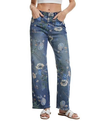 Daoao Women's Vintage Floral High Rise Wide Leg Jeans: $31.99
