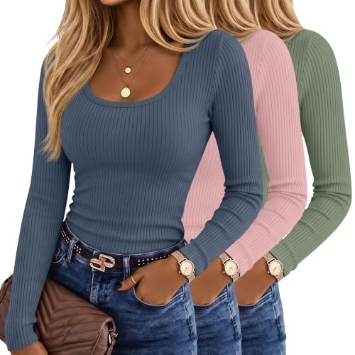Ficerd Women's Long Sleeve Ribbed Cotton Fitted Shirt 3-Pack: $29.59 Ficerd Women's Long Sleeve Ribbed Cotton Fitted Shirt 3-Pack: $29.59