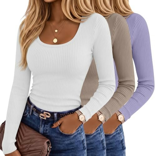 Ficerd Women's Long Sleeve Ribbed Cotton Fitted Shirt 3-Pack: $28.79 Ficerd Women's Long Sleeve Ribbed Cotton Fitted Shirt 3-Pack: $28.79