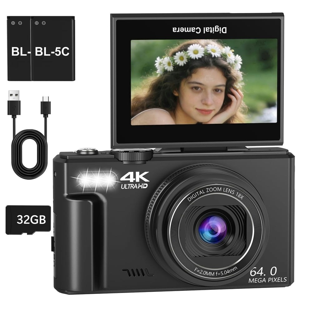 Xlurc 4K 64MP Vlogging Camera with 32GB SD Card and 2 Batteries: $62.98 Xlurc 4K 64MP Vlogging Camera with 32GB SD Card and 2 Batteries: $62.98