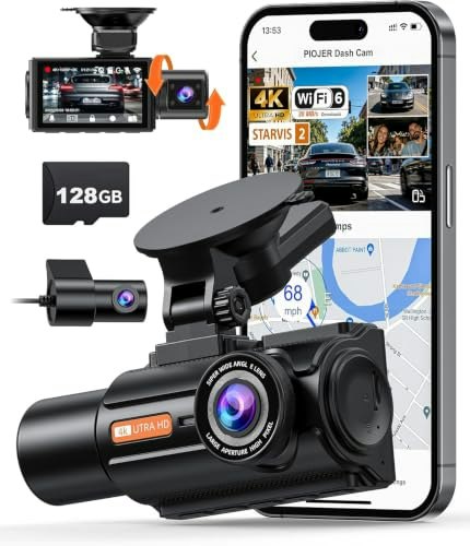 3-Channel 4K Front, 2K Rear, and 1080p Interior Dash Cam with 128GB Card: $98.99 3-Channel 4K Front, 2K Rear, and 1080p Interior Dash Cam with 128GB Card: $98.99