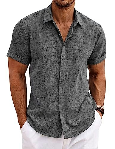 Coofandy Men's Linen Short Sleeve Button Down Shirt: $23.24