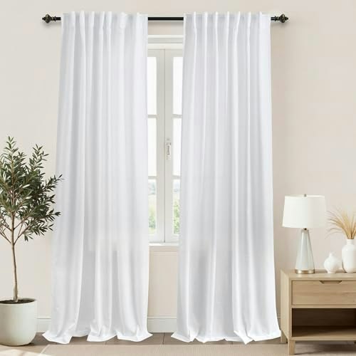 Koufall 92-Inch Light Filtering Linen Semi-Sheer Curtains 2-Panel Set: $28.79