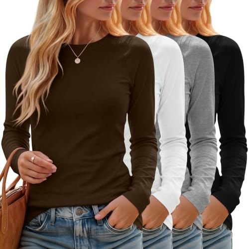 Oakgarden Women's Long Sleeve Basic Shirt 4-Pack: $35.19