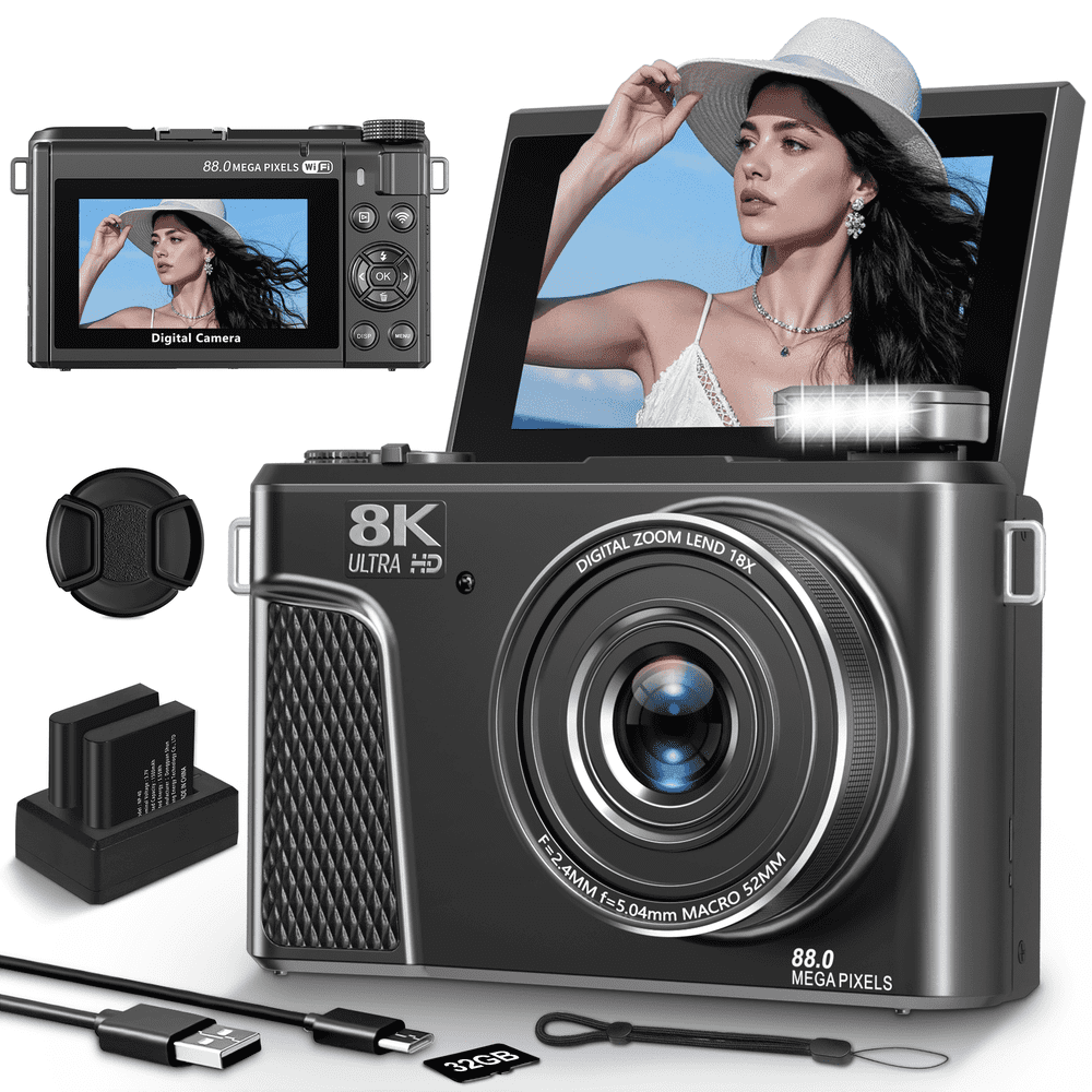 8K 18x Digital Vlogging Camera with 2 Batteries and 32GB Card: $97.99 8K 18x Digital Vlogging Camera with 2 Batteries and 32GB Card: $97.99