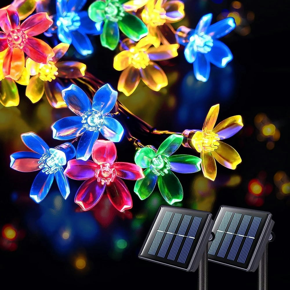 Rirool 23-Foot 50-LED Solar Cherry Blossom String Lights: $9.99