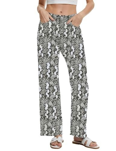 Daoao Women's Floral Animal Print Wide Leg Denim Jeans: $26.59 Daoao Women's Floral Animal Print Wide Leg Denim Jeans: $26.59