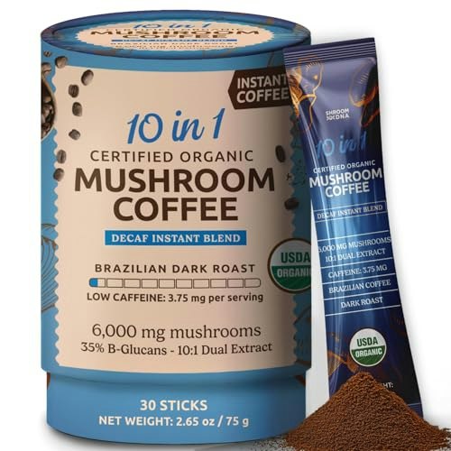 MatchaDNA 10-in-1 Organic Decaf Mushroom Coffee 30-Stick Pack: $17.99