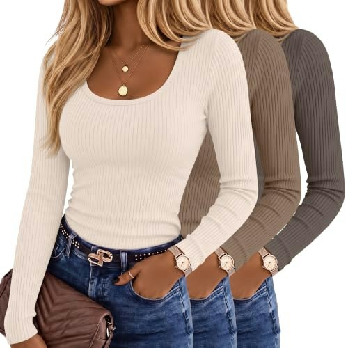 Ficerd Women's Ribbed Cotton Long Sleeve Shirt 3-Pack: $23.99 Ficerd Women's Ribbed Cotton Long Sleeve Shirt 3-Pack: $23.99