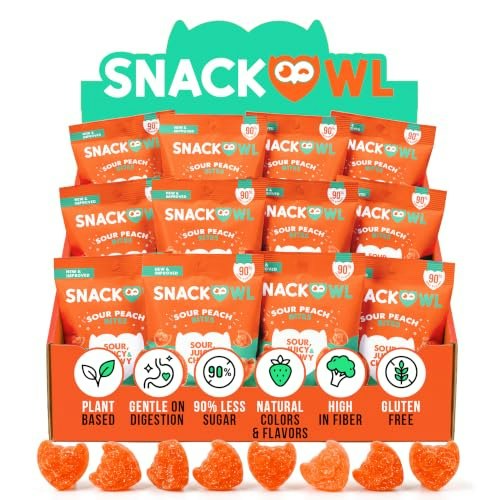 Snack Owl Vegan Peach Sour Gummy Candy: $24.99