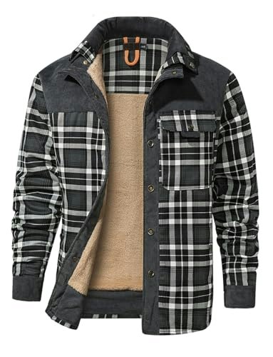 Haellun Men's Sherpa-Lined Flannel Shirt Jacket: $41.78