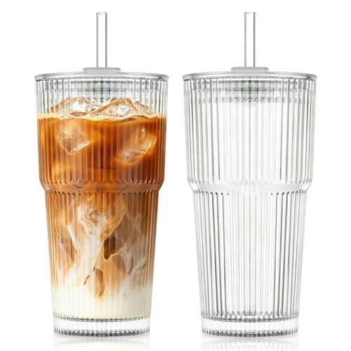 Kemorela 20-oz Ribbed Glass Tumbler with Lid and Straw: $13.52 Kemorela 20-oz Ribbed Glass Tumbler with Lid and Straw: $13.52