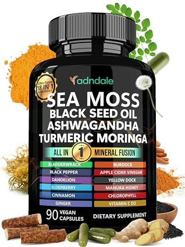 Adndale Sea Moss Ashwagandha Turmeric & Black Seed Oil Blend 90-Capsule Bottle: $22.26 Adndale Sea Moss Ashwagandha Turmeric & Black Seed Oil Blend 90-Capsule Bottle: $22.26