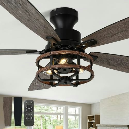 Bella Depot 52-Inch Farmhouse Caged Flush Mount Ceiling Fan with Light: $106.39 Bella Depot 52-Inch Farmhouse Caged Flush Mount Ceiling Fan with Light: $106.39