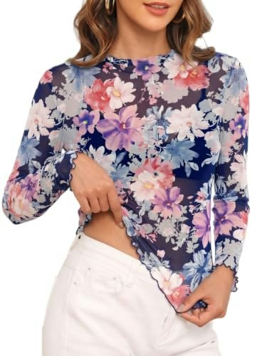 YVH Women's Floral Sheer Long Sleeve Mesh Top: $5.70 YVH Women's Floral Sheer Long Sleeve Mesh Top: $5.70