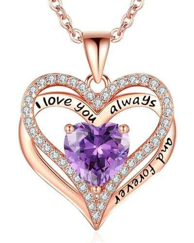 Rose Gold February Birthstone Heart Necklace: $103.99 Rose Gold February Birthstone Heart Necklace: $103.99