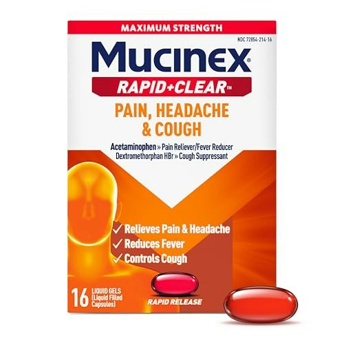 Mucinex Rapid+Clear Pain, Headache, and Cough Medicine 16-Count Liquid Gels: $10.41 Mucinex Rapid+Clear Pain, Headache, and Cough Medicine 16-Count Liquid Gels: $10.41