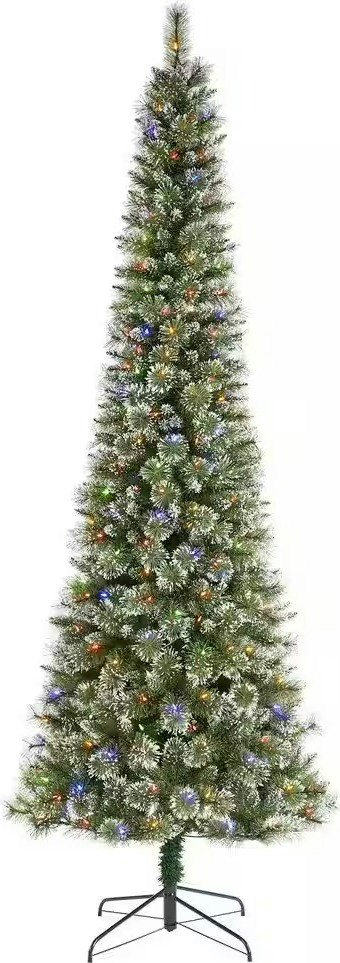 Glitzhome 9-Foot Pre-Lit Frosted Cashmere Pencil Pine Artificial Christmas Tree: $149