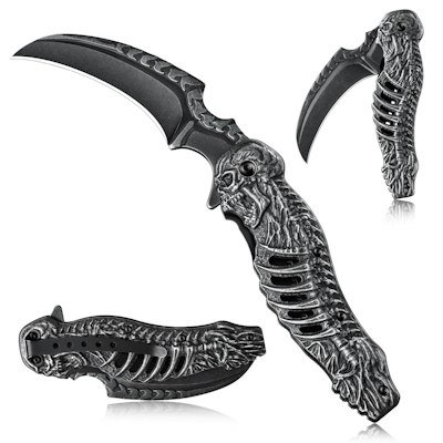 Purple Dragon Black Curved Blade Folding Pocket Knife for $14 + free shipping w/ Prime
