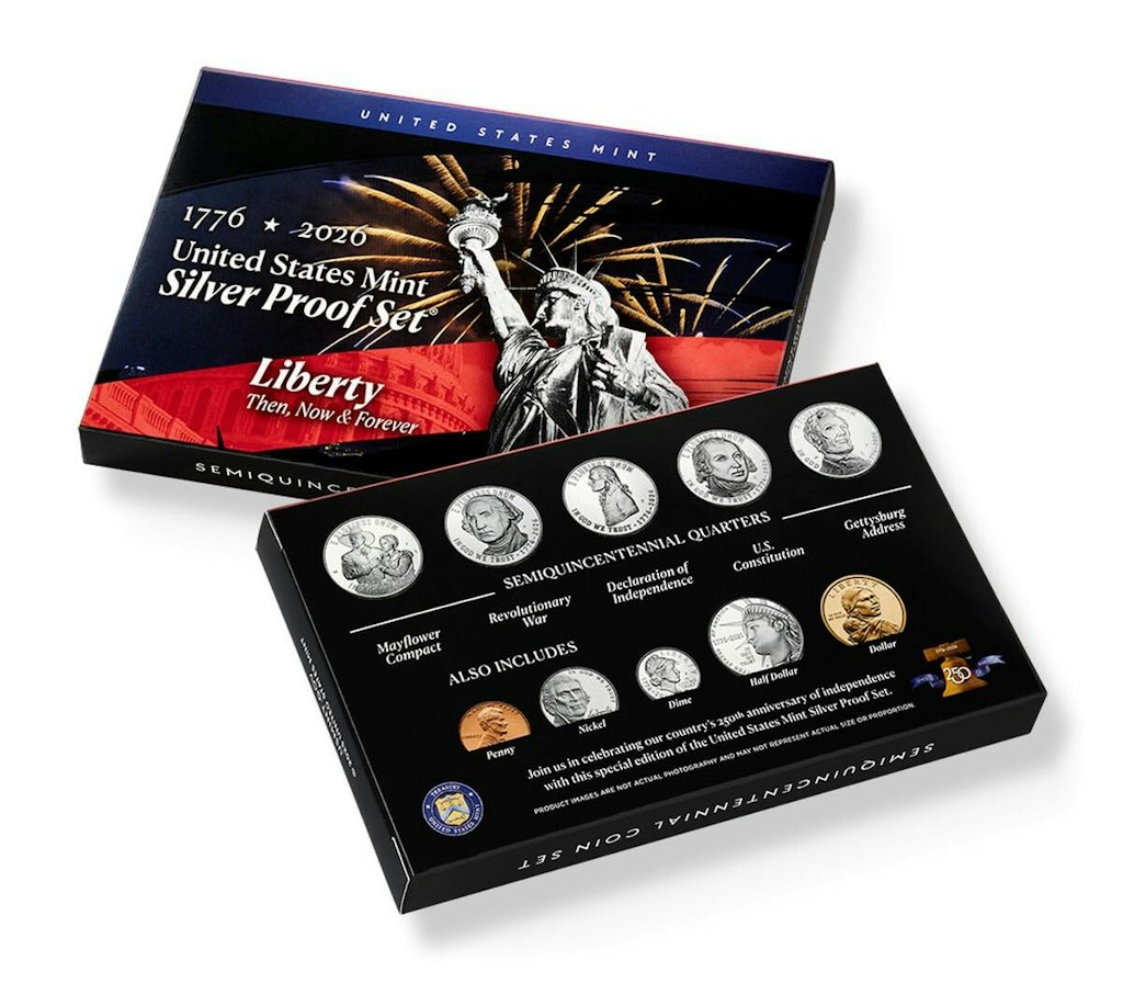 U.S. Mint 2026 S Silver Proof 250th Anniversary Semiquincentennial Collectible Coin Set: $366