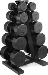 Cap 150 lb. Rubber Coated Dumbbell Set w/ Vertical Rack for $113 + free shipping w/ Prime
